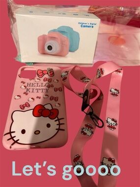 Hello Kitty Pink Silicone Phone Case with Character Lanyard with digital camera